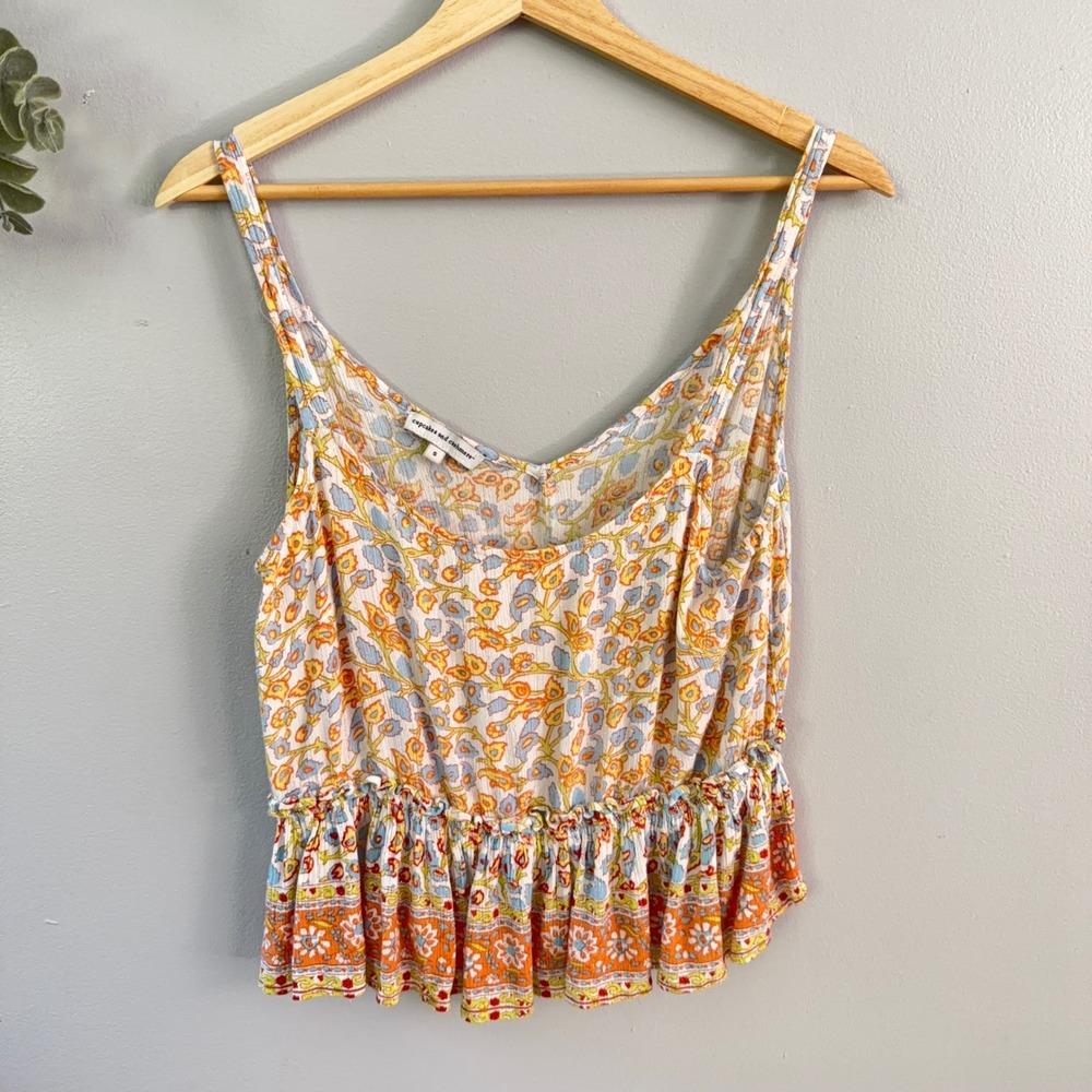 Cupcakes Cashmere Cami Top Cottagecore Fairy Floral Paisley Peplum Orange Sz S
